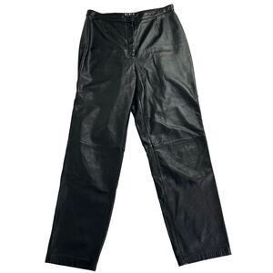 Vintage Mix It Women's Leather Pants Size 14 Black‎ Straight Leg High Waist